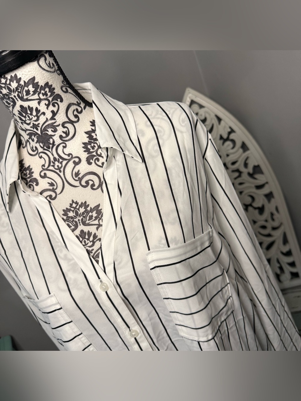 Maurices Striped Button Down Long Sleeve Blouse Size 2X Boho Beach Vacation - Picture 3 of 9